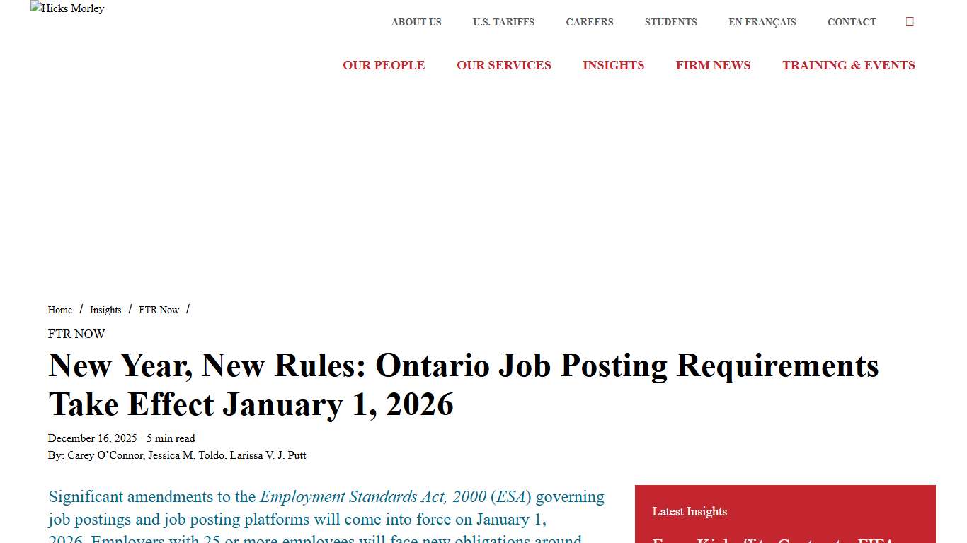 New Year, New Rules: Ontario Job Posting Requirements Take Effect January 1, 2026
